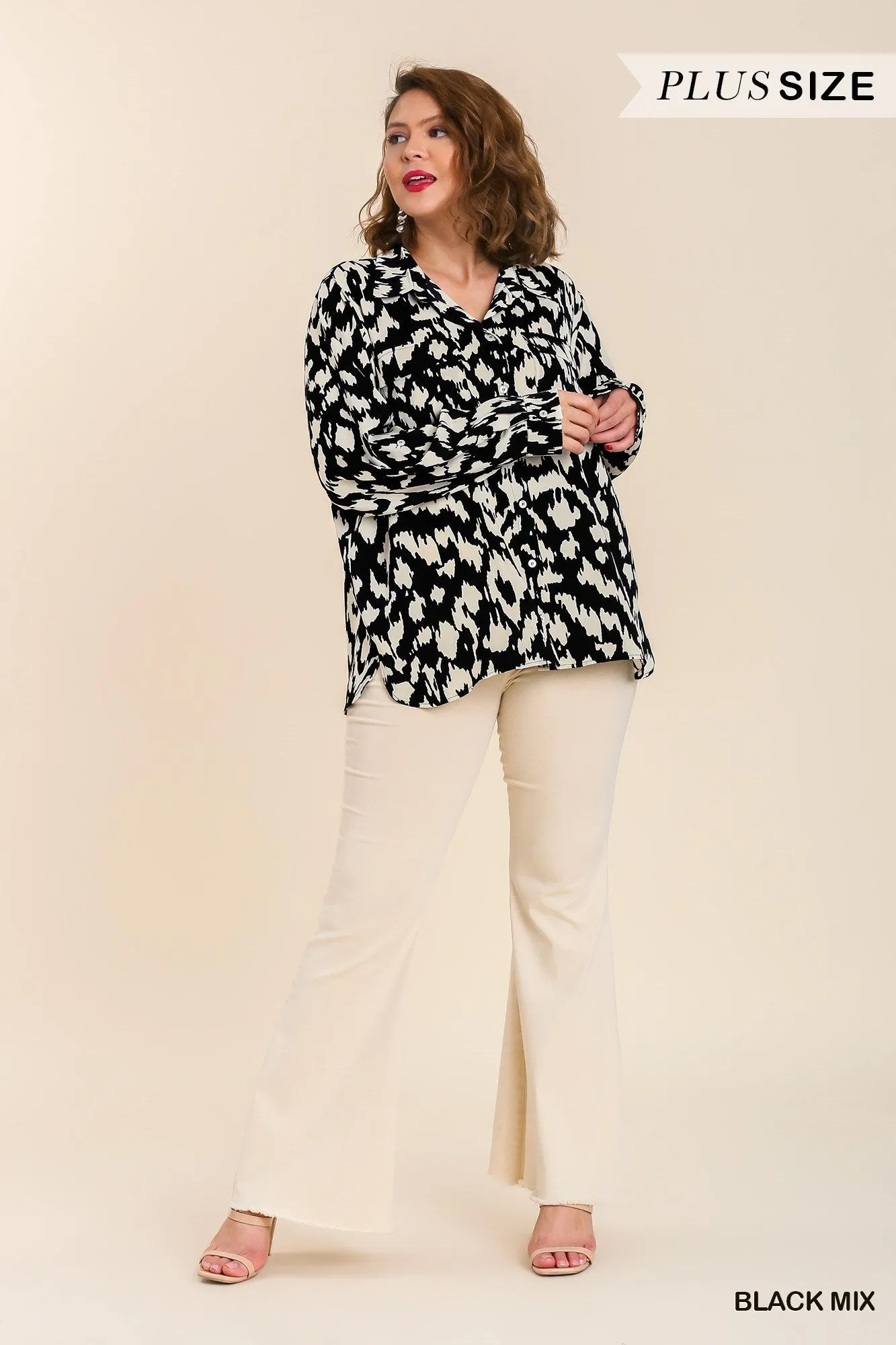 Umgee Satin Animal Print Blouse