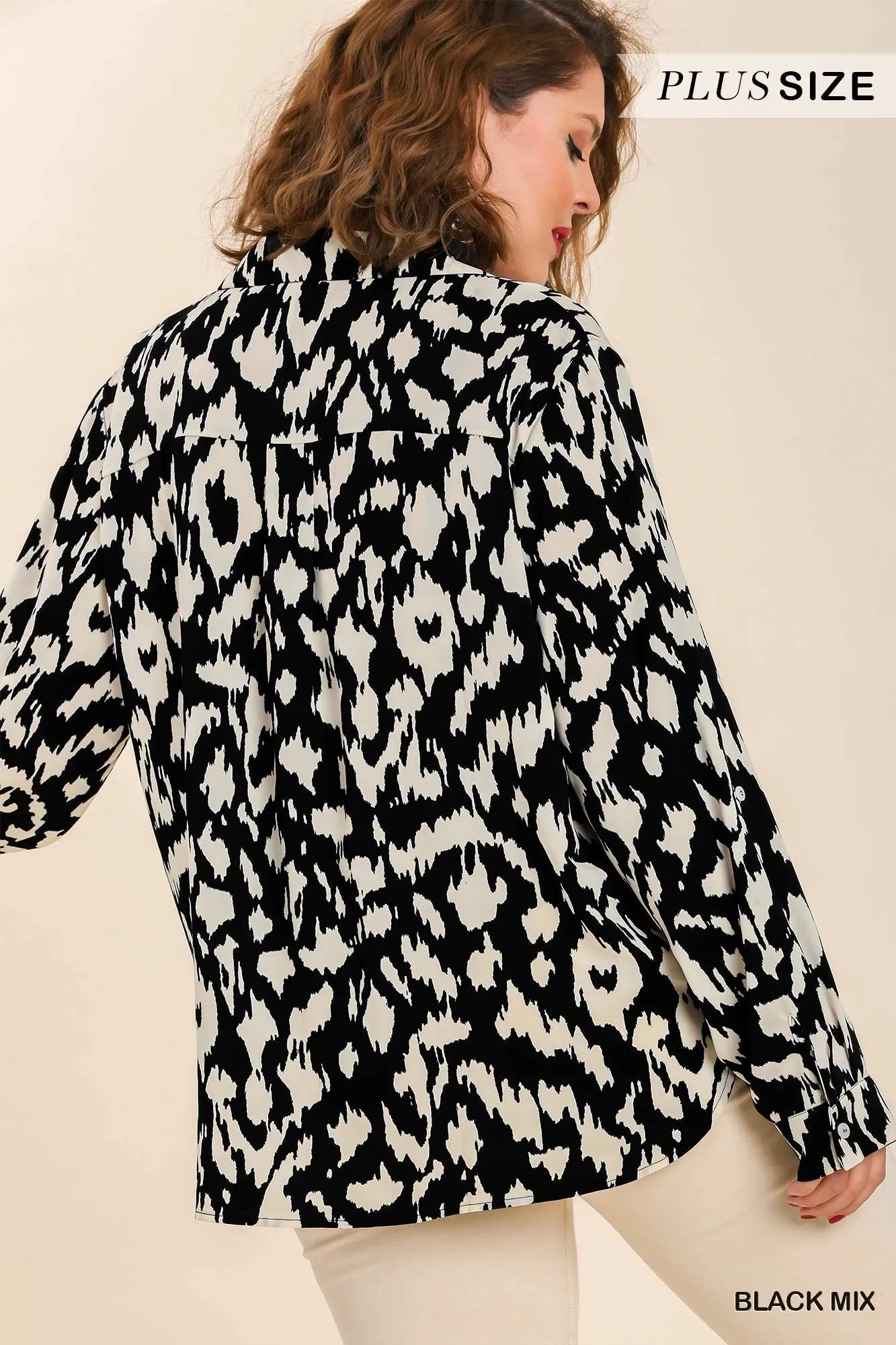 Umgee Satin Animal Print Blouse