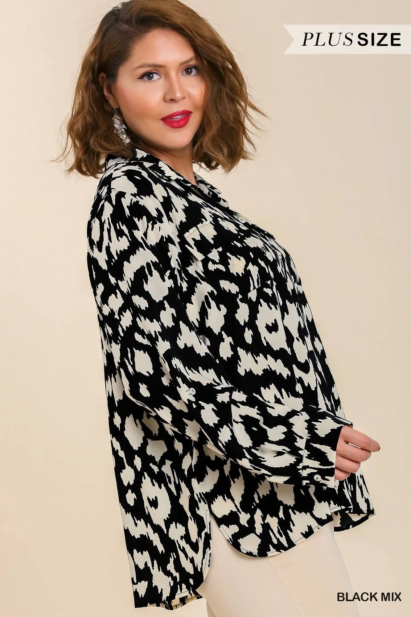 Umgee Satin Animal Print Blouse