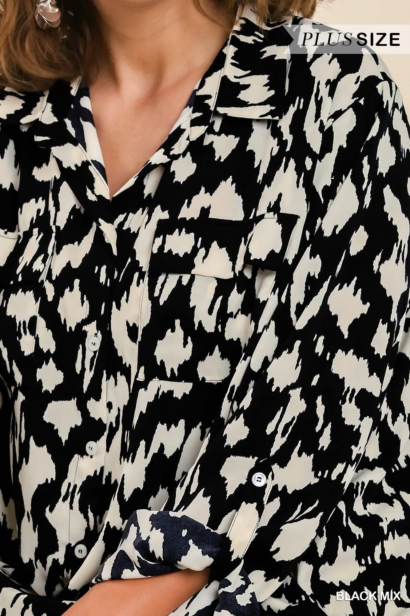 Umgee Satin Animal Print Blouse