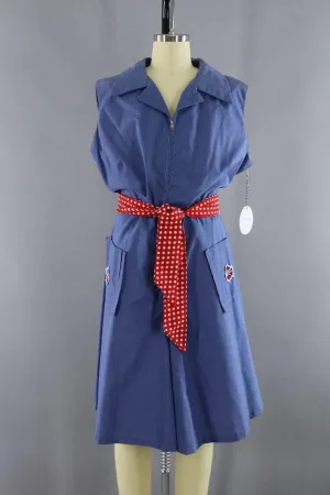 Vintage 1960s Nautical Blue Chambray Romper