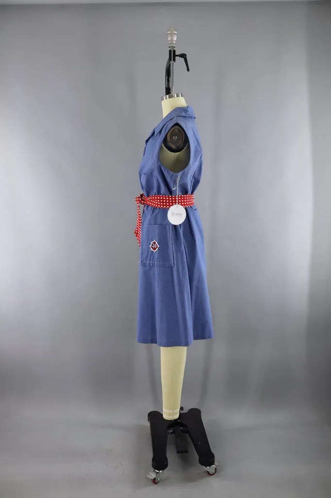 Vintage 1960s Nautical Blue Chambray Romper