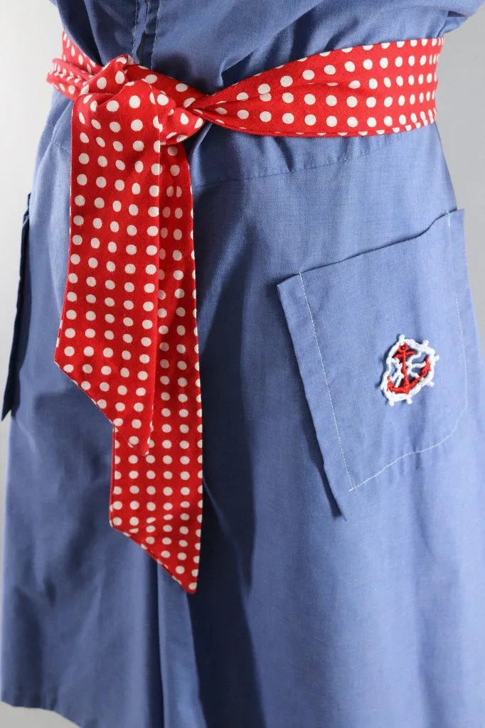 Vintage 1960s Nautical Blue Chambray Romper