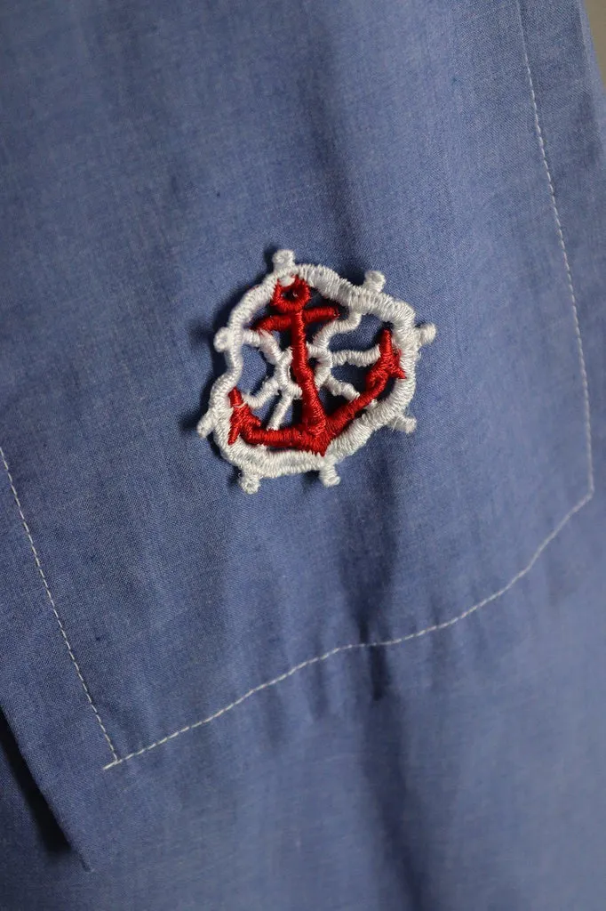 Vintage 1960s Nautical Blue Chambray Romper