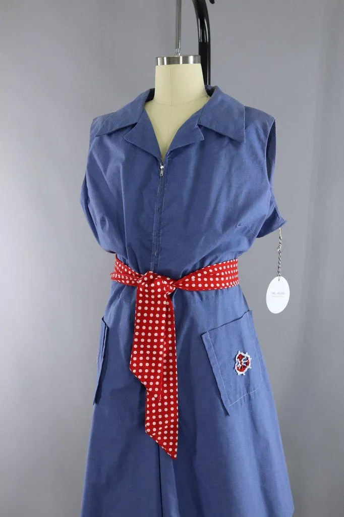 Vintage 1960s Nautical Blue Chambray Romper