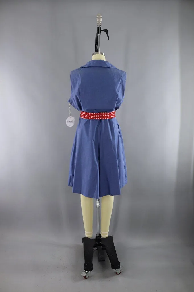 Vintage 1960s Nautical Blue Chambray Romper