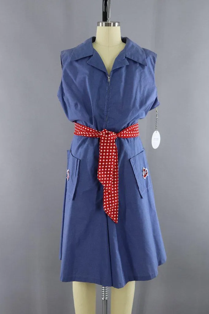 Vintage 1960s Nautical Blue Chambray Romper