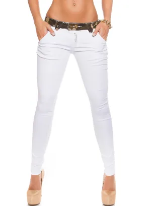 White stylish skinny jeans trousers with Camouflage trim