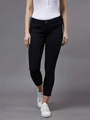Women's Black OD Skinny Mid Rise Cropped Stretchable Denim Jeans