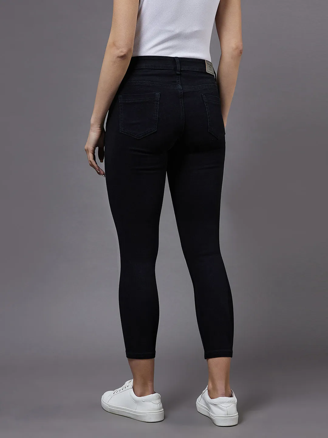 Women's Black OD Skinny Mid Rise Cropped Stretchable Denim Jeans