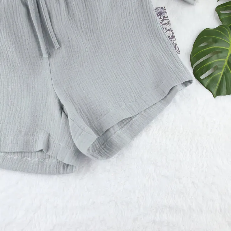 Women's Loose Double-layer Gauze Short-sleeved Shirt and Shorts Two-piece Pajamas Set