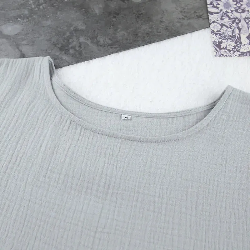Women's Loose Double-layer Gauze Short-sleeved Shirt and Shorts Two-piece Pajamas Set