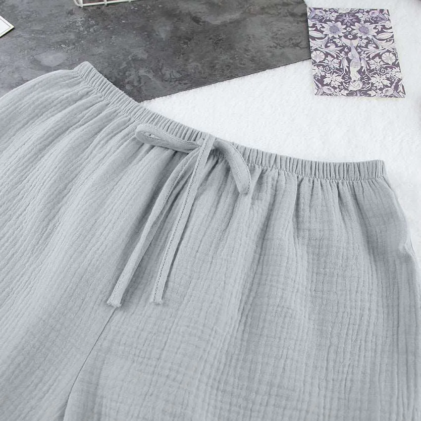 Women's Loose Double-layer Gauze Short-sleeved Shirt and Shorts Two-piece Pajamas Set