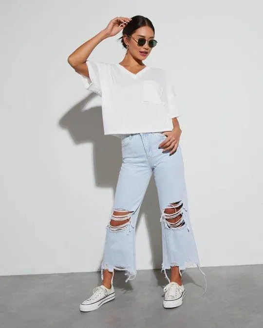 Women’s Mid Waist Ripped Cropped Jeans – Loose Fit Casual Denim Pants