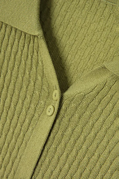 Wool Blend Open Front Long Sleeve Polo Cardigan