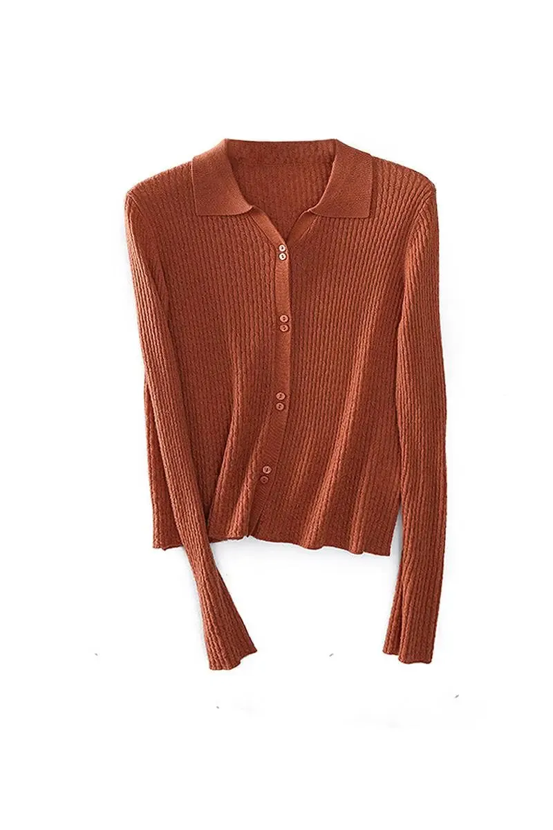 Wool Blend Open Front Long Sleeve Polo Cardigan