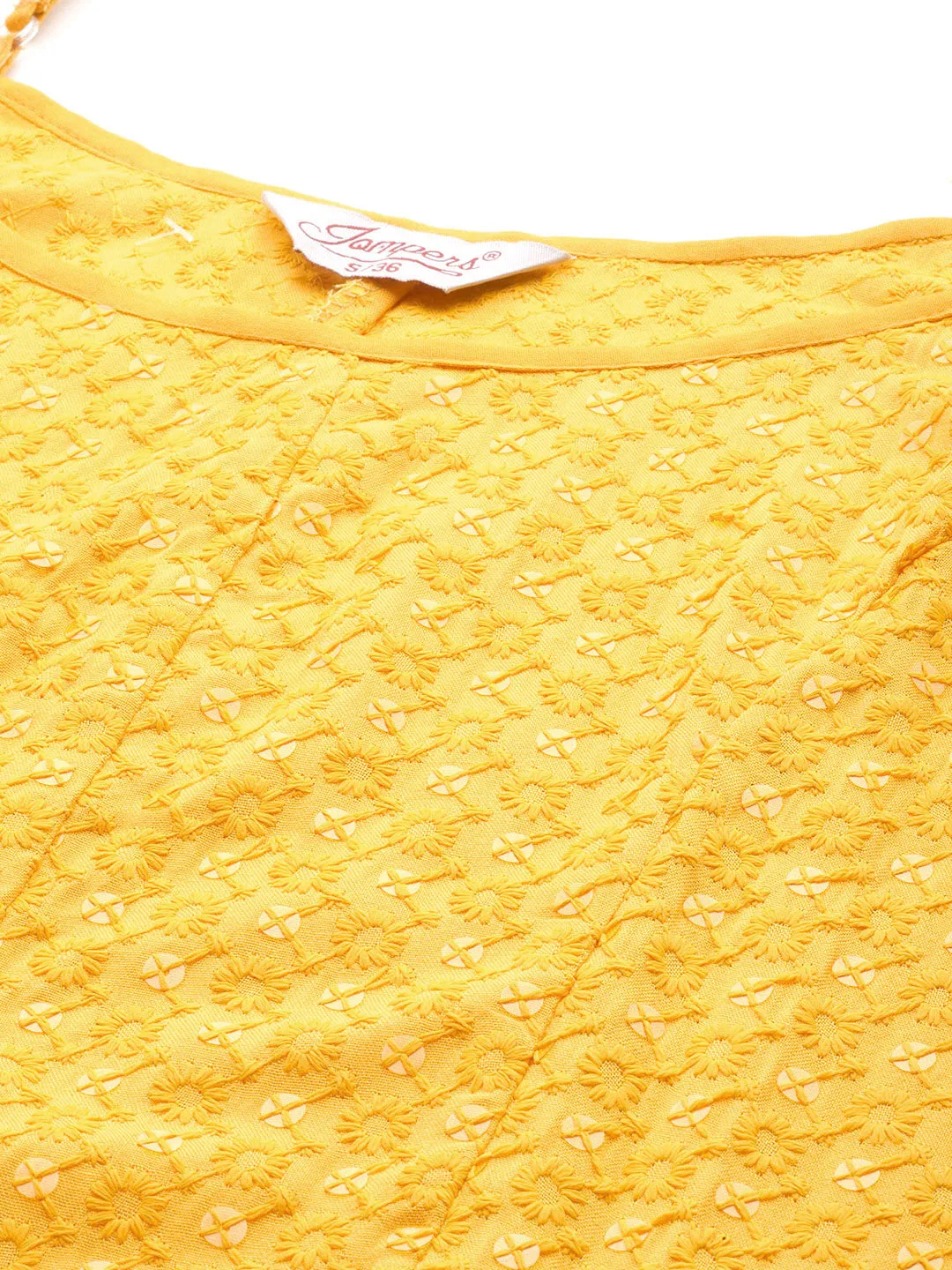 Yellow Floral Sequin Embroidered A-Line Midi Dress
